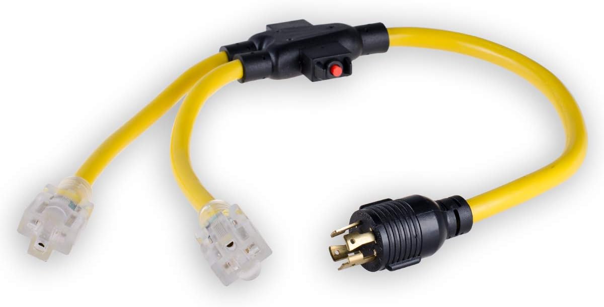 10 FEET Heavy Duty Generator Locking Power Cord NEMA L14-30P/L14-30R, 4 Prong 10 Gauge SJTW Cable, 125/250V 30Amp 7500 Watts Yellow, UL Listed, Pack of 2 J3789