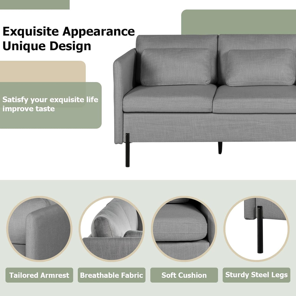 Grey 3 Pcs Upholstered Sofa Set with Pillows B9136
