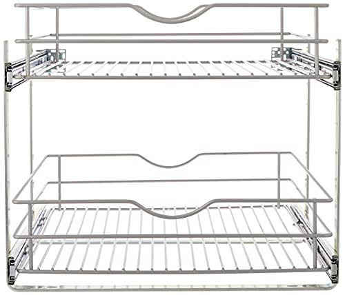 20.625 in. W x 21.75 in. D x 16.25 in. H Double Tier Pull Out Cabinet Organizer, Frosted Nickel D1022