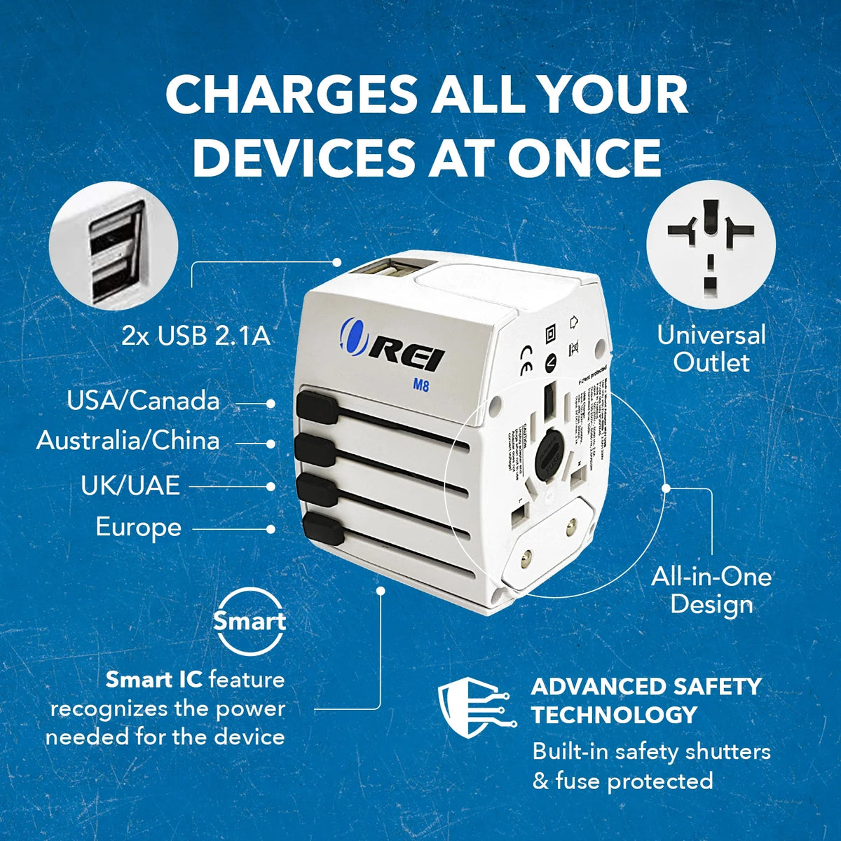 White International Travel Plug Adapter with Dual USB Charger V284461