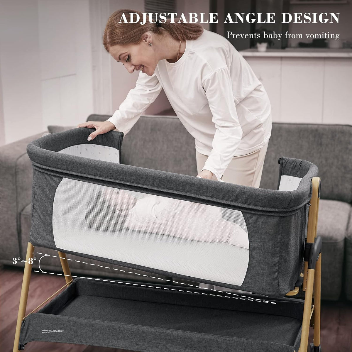 Baby Bassinet, Bedside Sleeper, Folding Crib with Breathable Washable Mattress T2592