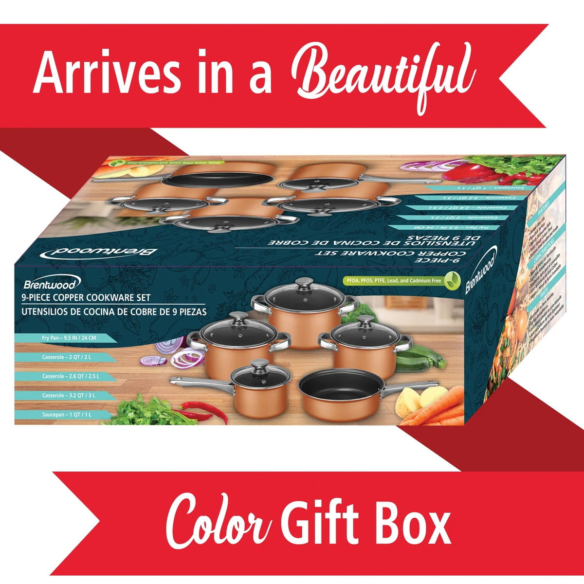 9-Piece Nonstick Copper-Clad Cookware Set with Glass Lids N32386