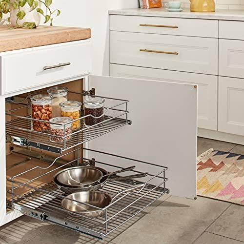 20.625 in. W x 21.75 in. D x 16.25 in. H Double Tier Pull Out Cabinet Organizer, Frosted Nickel D1022
