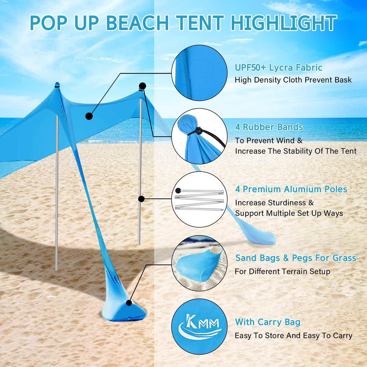 10X10ft UPF50+ Beach Tent Sun Shelter with 4 Poles P402630