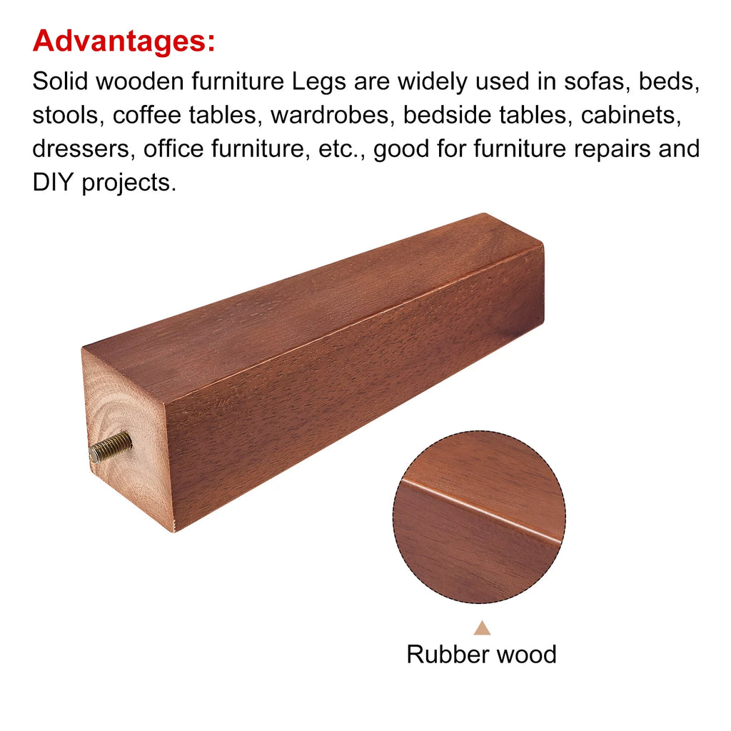 8 Inch Set of 4 Square Solid Wood Couch Legs, Brown T81092