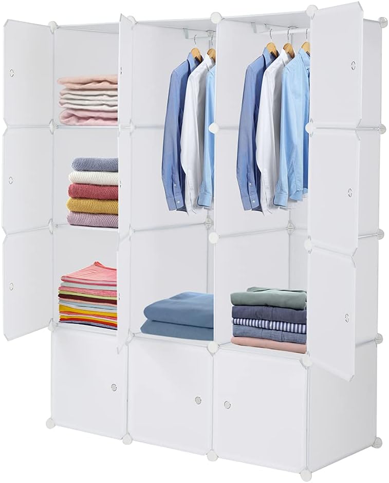 White 12 Cube Plastic Storage Shelves with Hanging Rod W392484