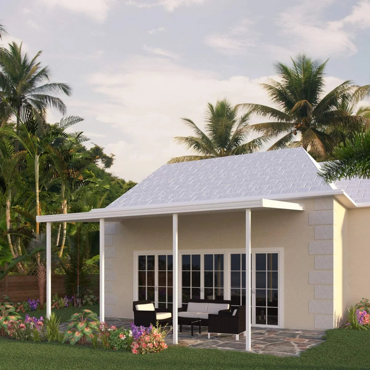 18 ft x 8 ft Aluminum Patio Cover with 4 Posts in White S30005