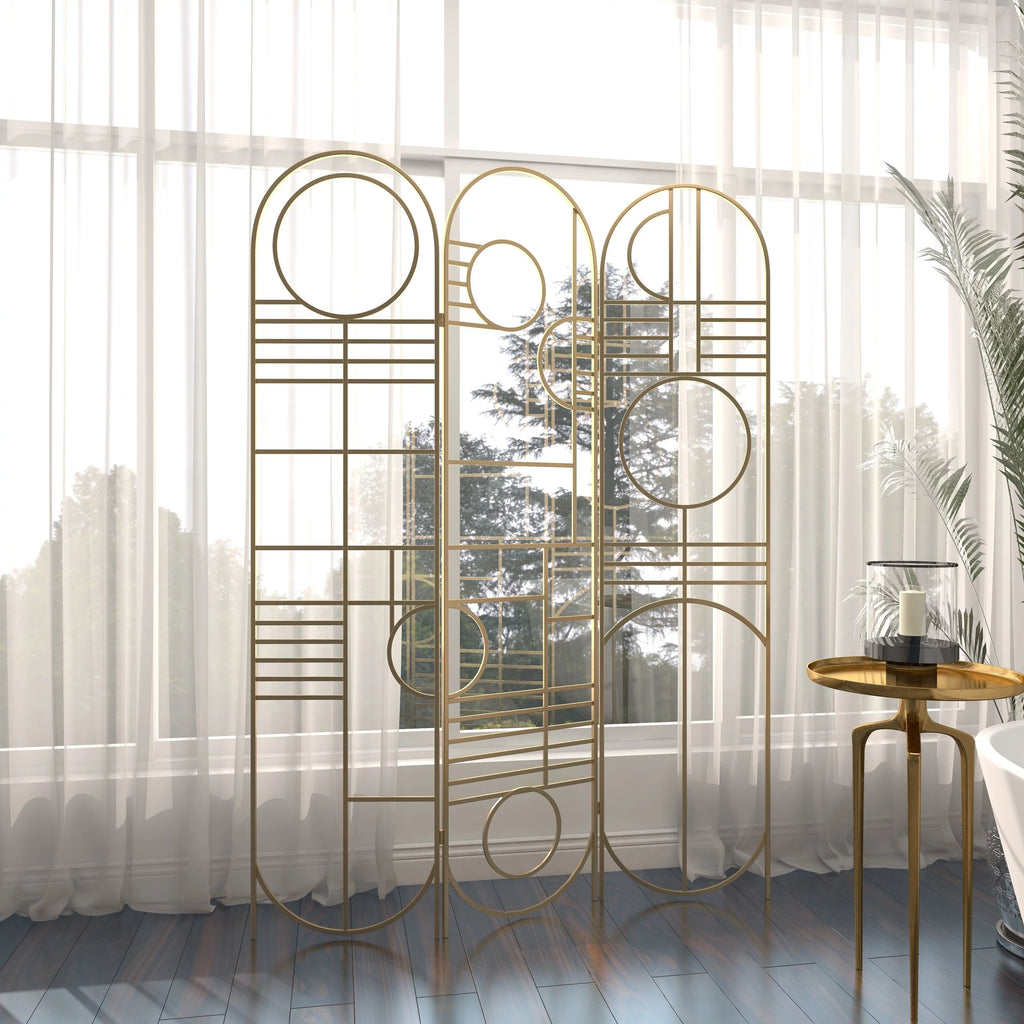 Metal 3 Panel Room Divider Screen with Geometric Pattern H6858