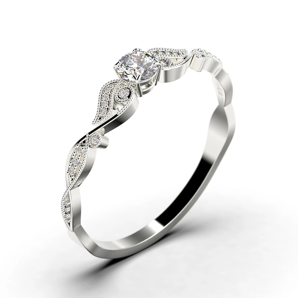 0.75 Carat Round Cut Moissanite Engagement Ring in 10k Solid White Gold C55276