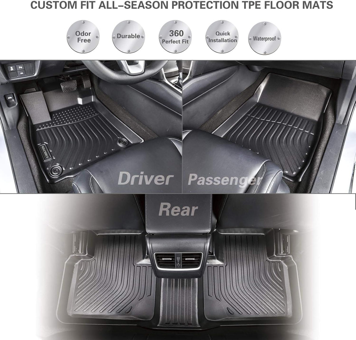 Black TPE Waterproof Car Mats Front & Rear Full Set N274
