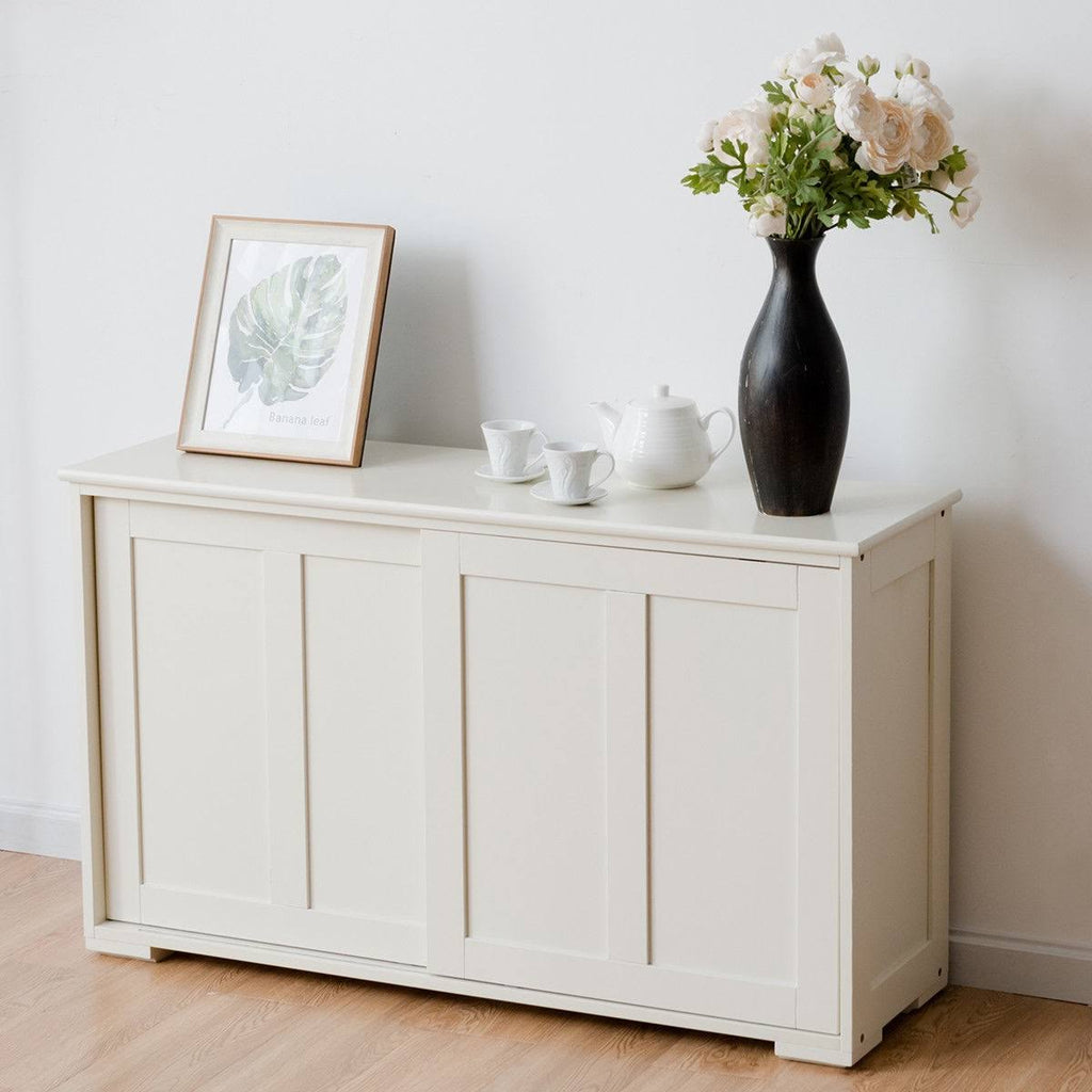 White Kitchen Storage Cabinet with Sliding Door M1347