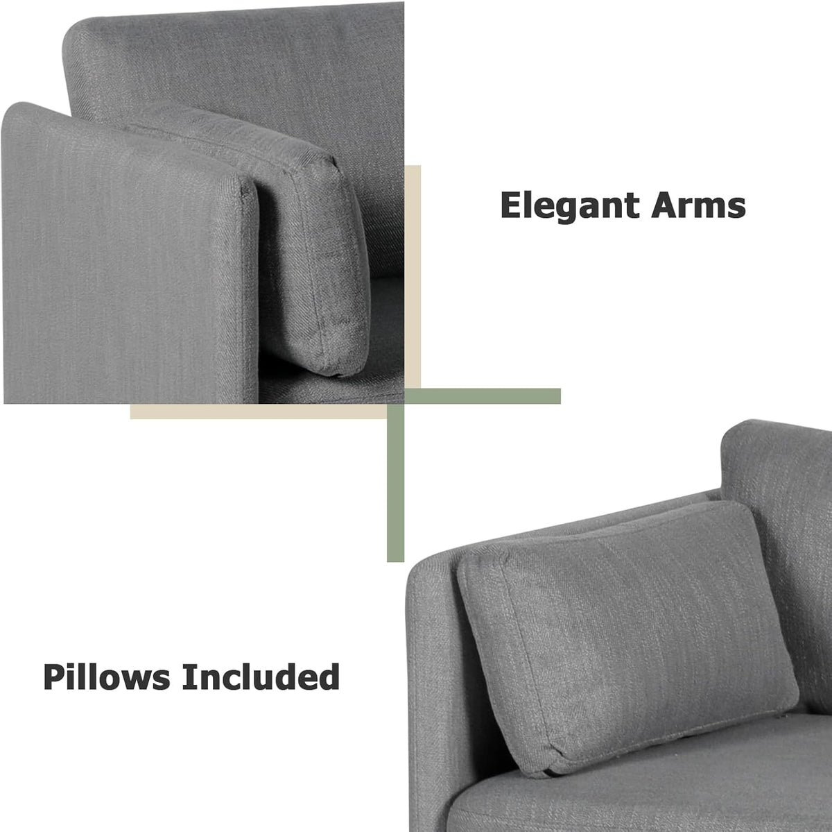 Grey 3 Pcs Upholstered Sofa Set with Pillows B9136