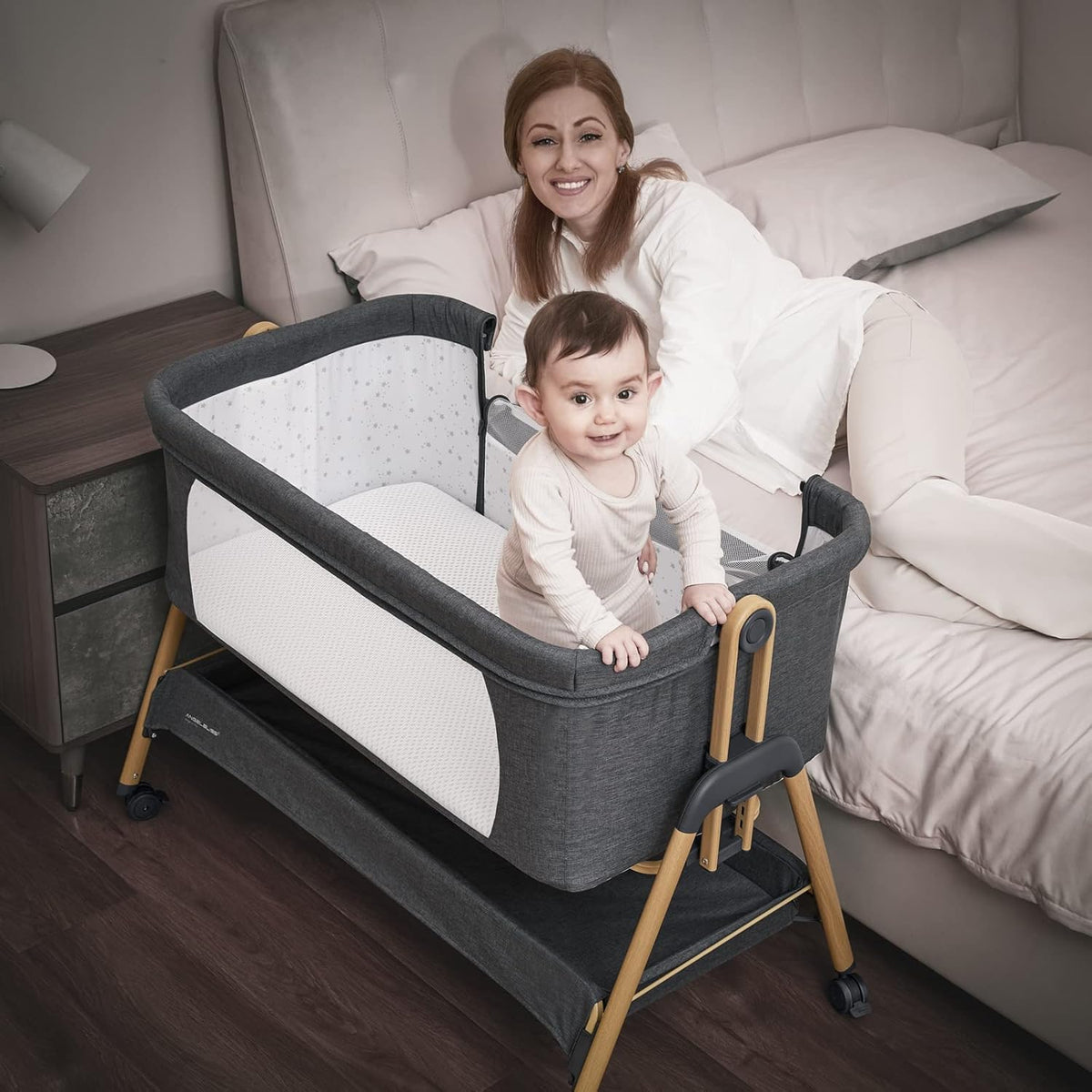 Baby Bassinet, Bedside Sleeper, Folding Crib with Breathable Washable Mattress T2592