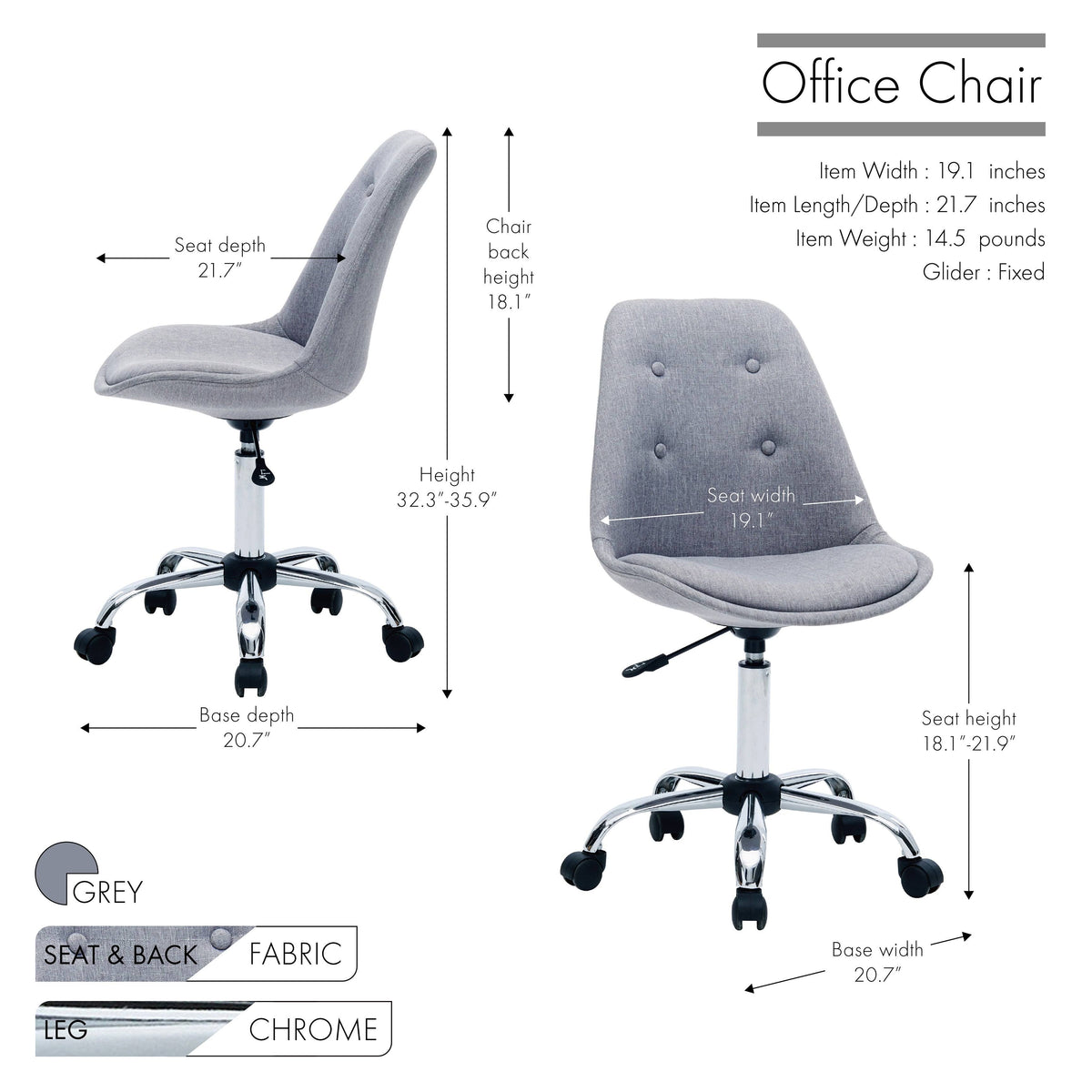 Blu Caster Wheels Height Adjustable Chrome Metal Base Chair G663