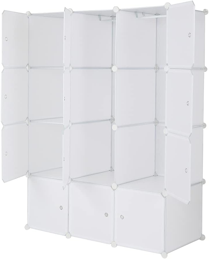 White 12 Cube Plastic Storage Shelves with Hanging Rod W392484