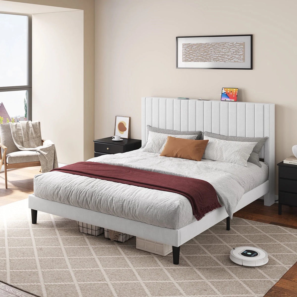 White King Platform Bed Frame with Headboard M82442