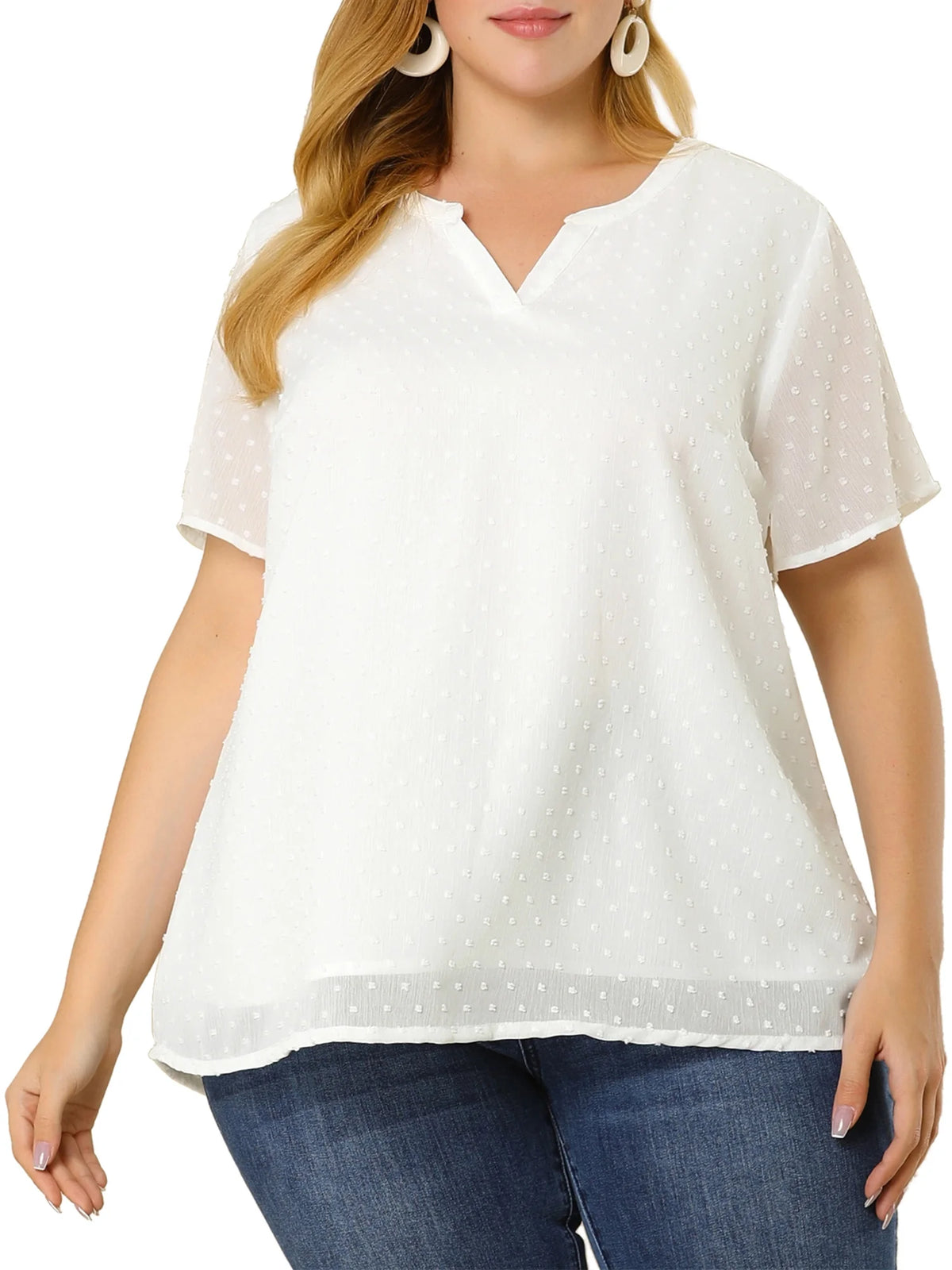 Plus Size Short Pin Dots Blouse Y275