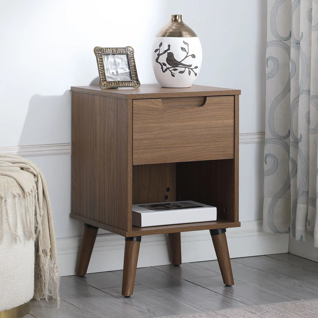 1 Drawer Brown Walnut Nightstand H415