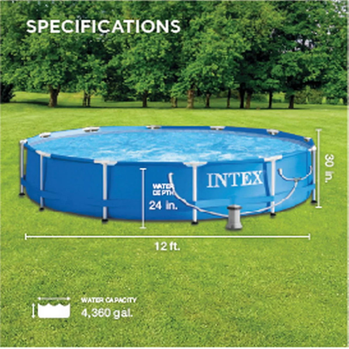12' x 30'' Metal Frame Above Ground Swimming Pool with Filter Pump R4175