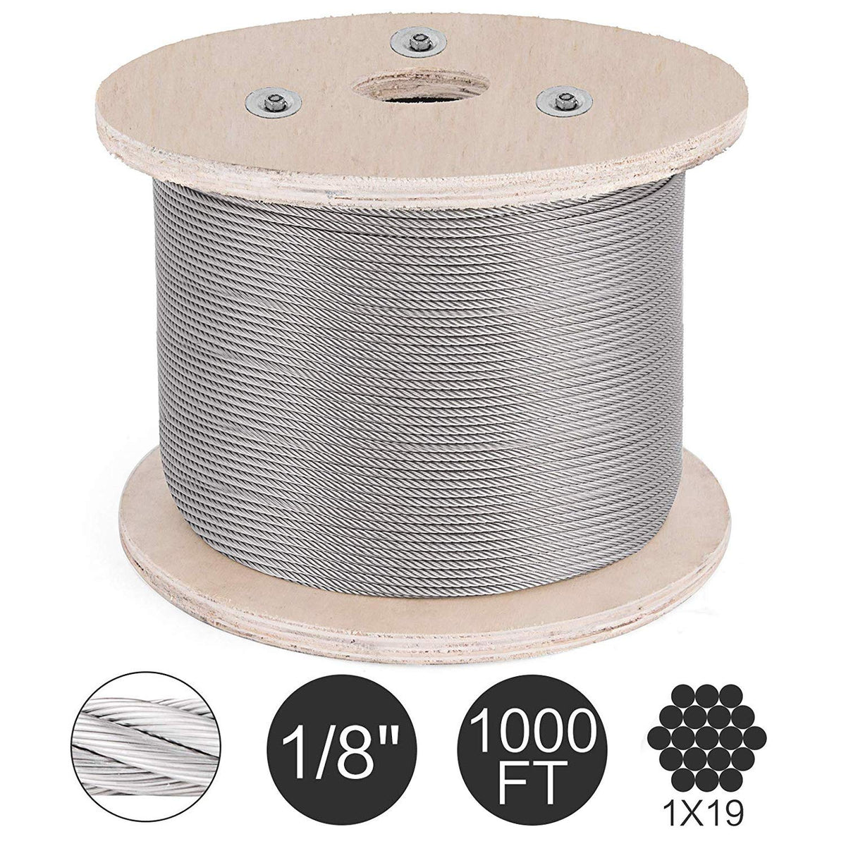 1/8 T316 Stainless Steel Cable 1x19 Wire Rope G163353