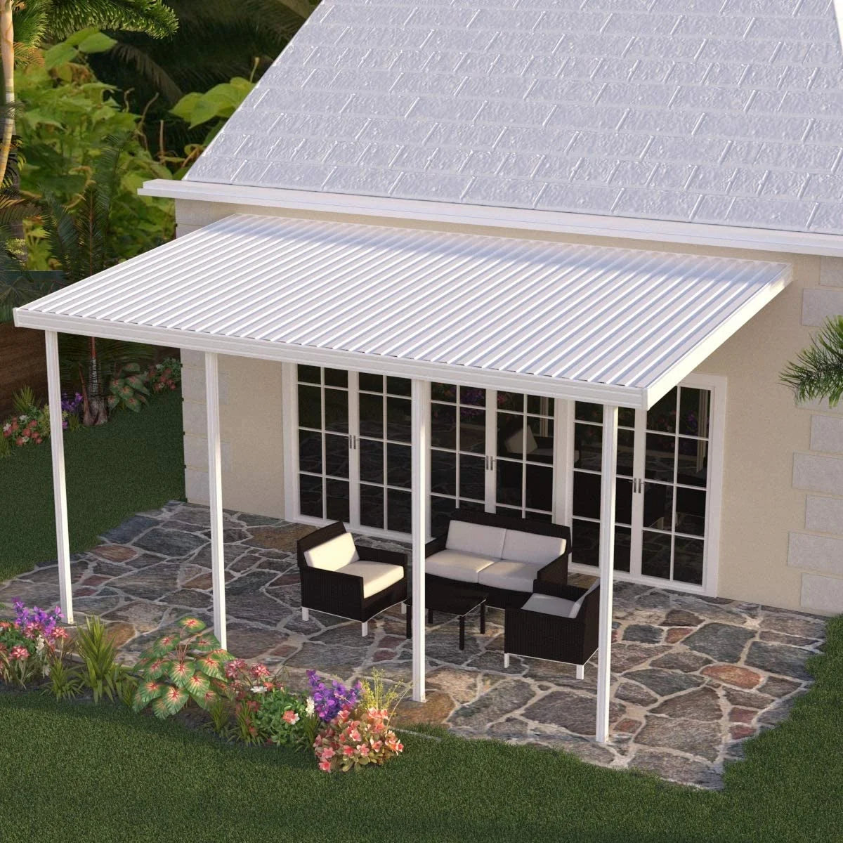 18 ft x 8 ft Aluminum Patio Cover with 4 Posts in White S30005
