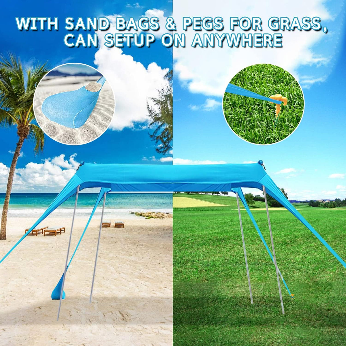 10X10ft UPF50+ Beach Tent Sun Shelter with 4 Poles P402630