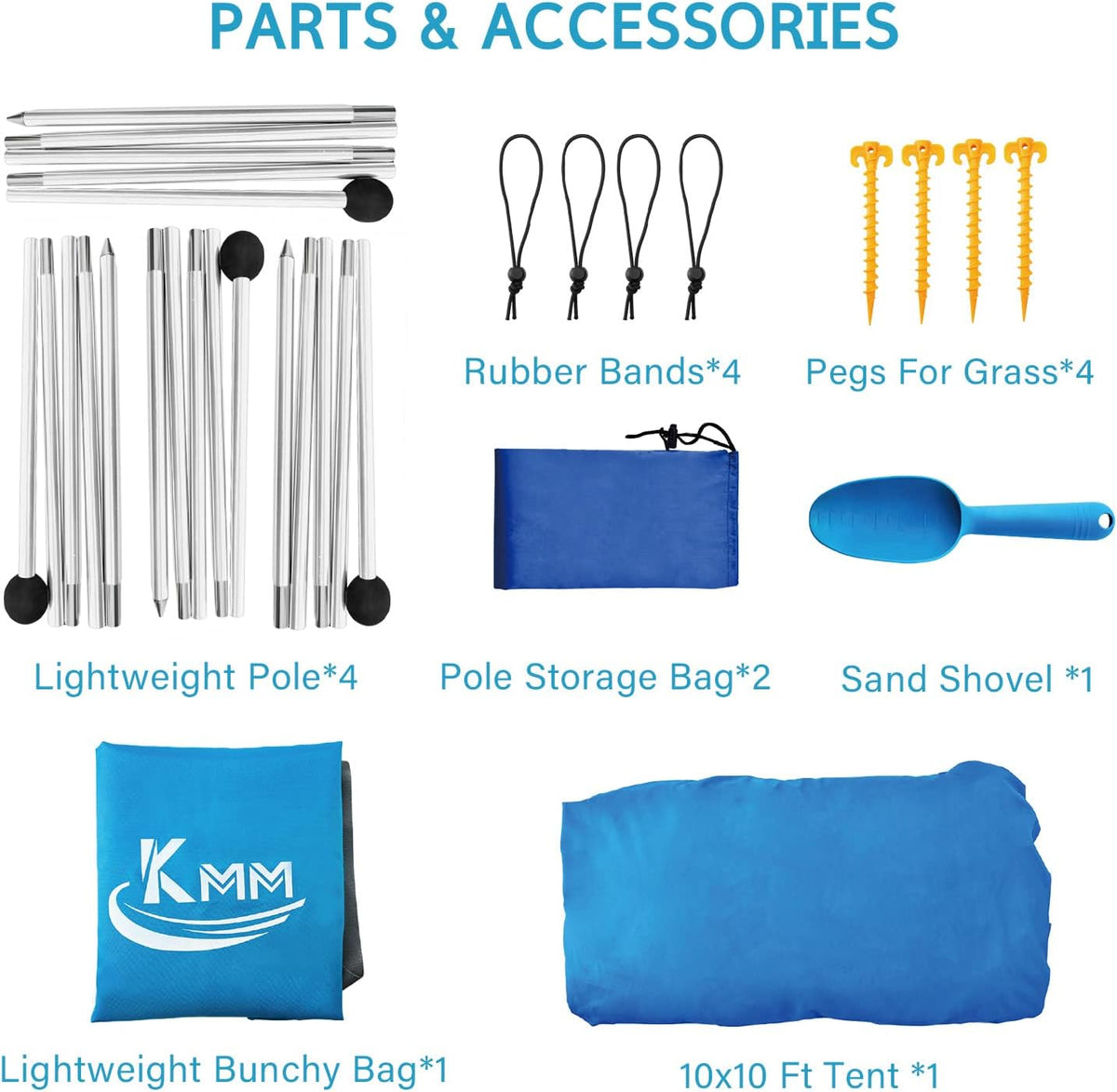 10X10ft UPF50+ Beach Tent Sun Shelter with 4 Poles P402630