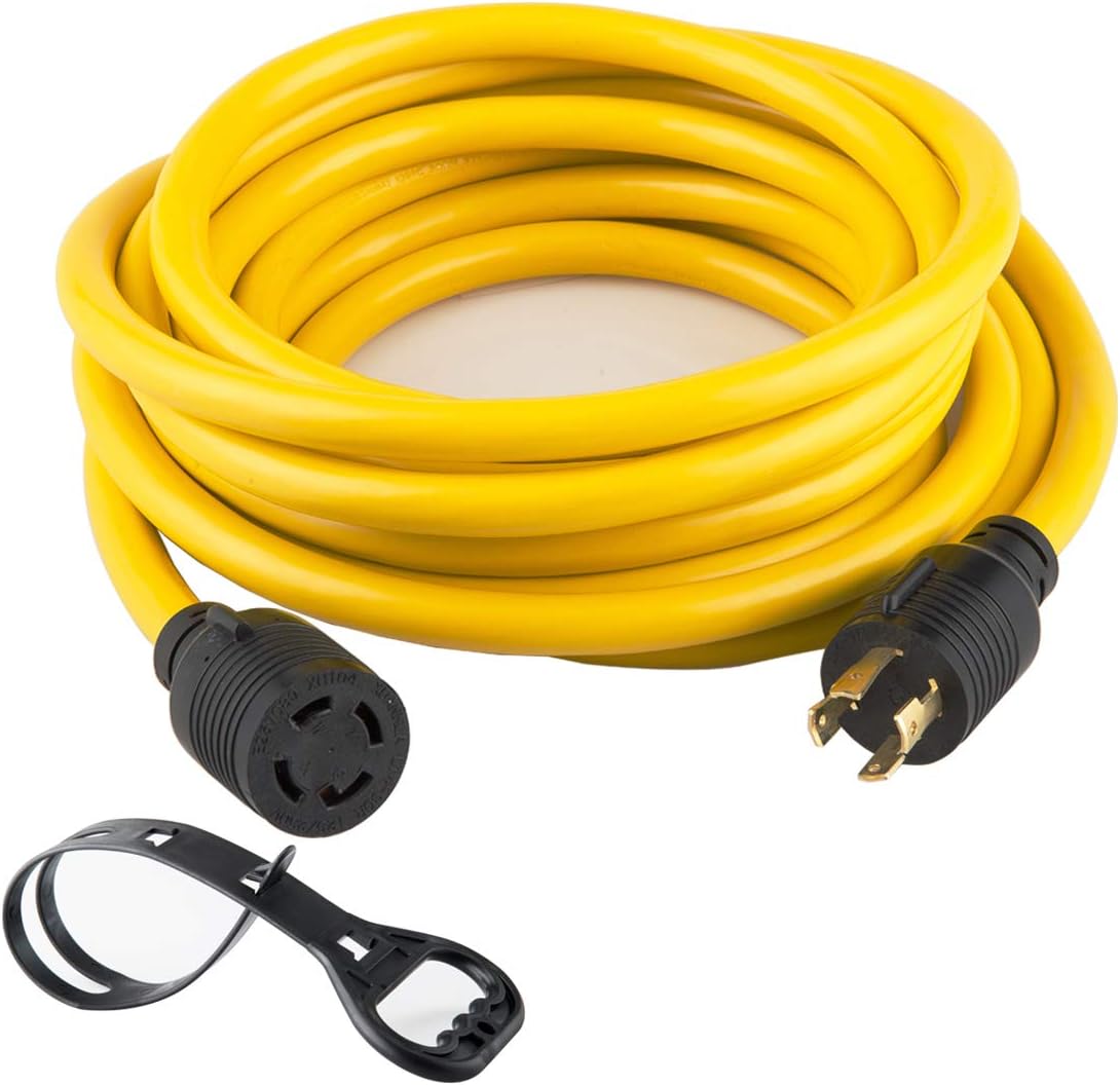 10 FEET Heavy Duty Generator Locking Power Cord NEMA L14-30P/L14-30R, 4 Prong 10 Gauge SJTW Cable, 125/250V 30Amp 7500 Watts Yellow, UL Listed, Pack of 2 J3789