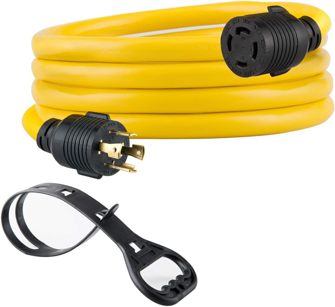 10 FEET Heavy Duty Generator Locking Power Cord NEMA L14-30P/L14-30R, 4 Prong 10 Gauge SJTW Cable, 125/250V 30Amp 7500 Watts Yellow, UL Listed, Pack of 2 J3789