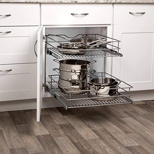20.625 in. W x 21.75 in. D x 16.25 in. H Double Tier Pull Out Cabinet Organizer, Frosted Nickel D1022