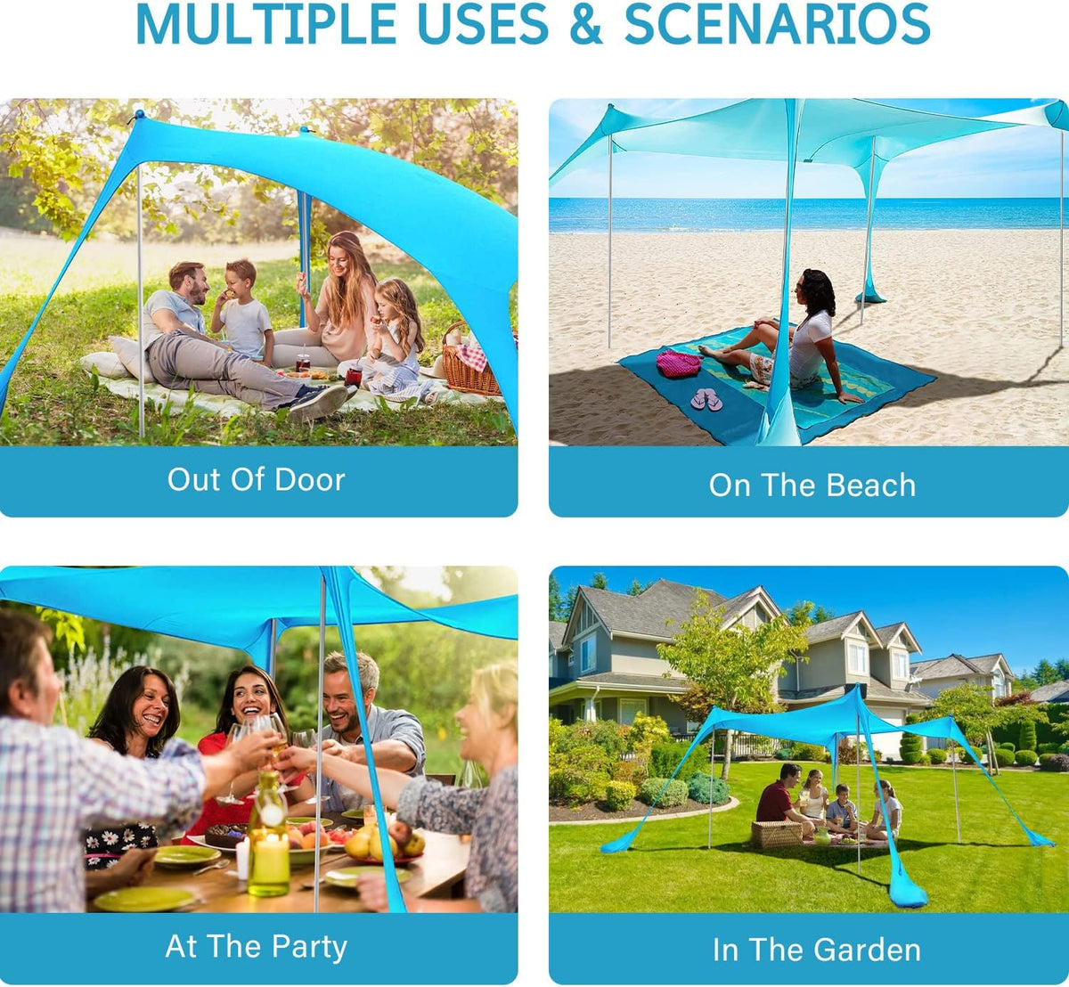 10X10ft UPF50+ Beach Tent Sun Shelter with 4 Poles P402630