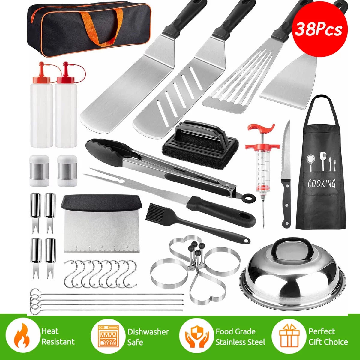38 Pc Stainless Steel Griddle Accessories Kit with Carry Bag N623