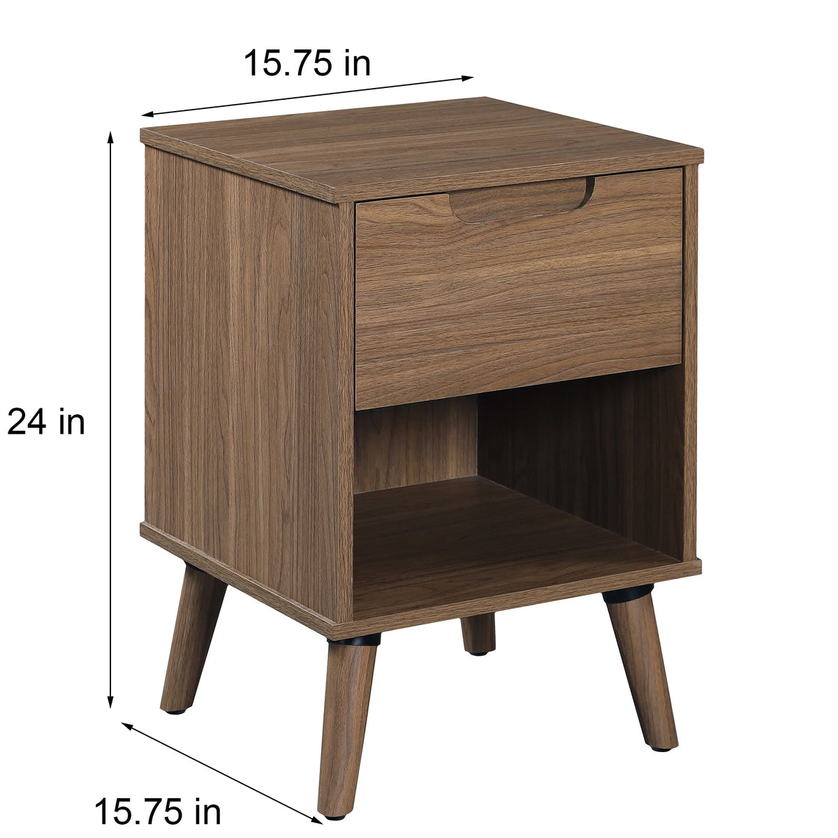 1 Drawer Brown Walnut Nightstand H415