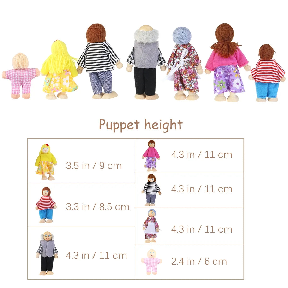 Wooden Dolls Playset Set of 7 People U8521