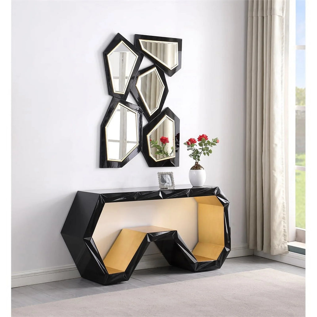 Black Wood Console Table and Mirror L299883