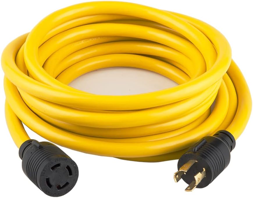 10 FEET Heavy Duty Generator Locking Power Cord NEMA L14-30P/L14-30R, 4 Prong 10 Gauge SJTW Cable, 125/250V 30Amp 7500 Watts Yellow, UL Listed, Pack of 2 J3789