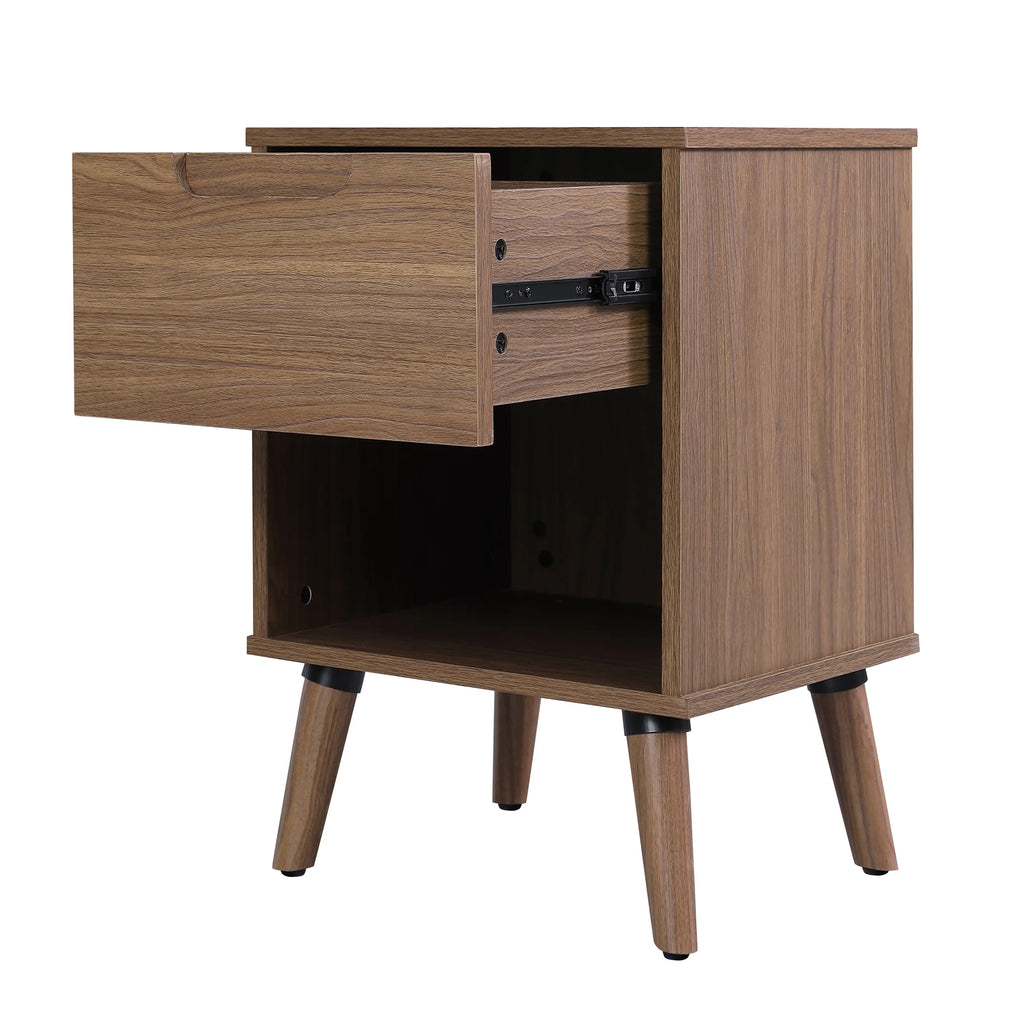 1 Drawer Brown Walnut Nightstand H415