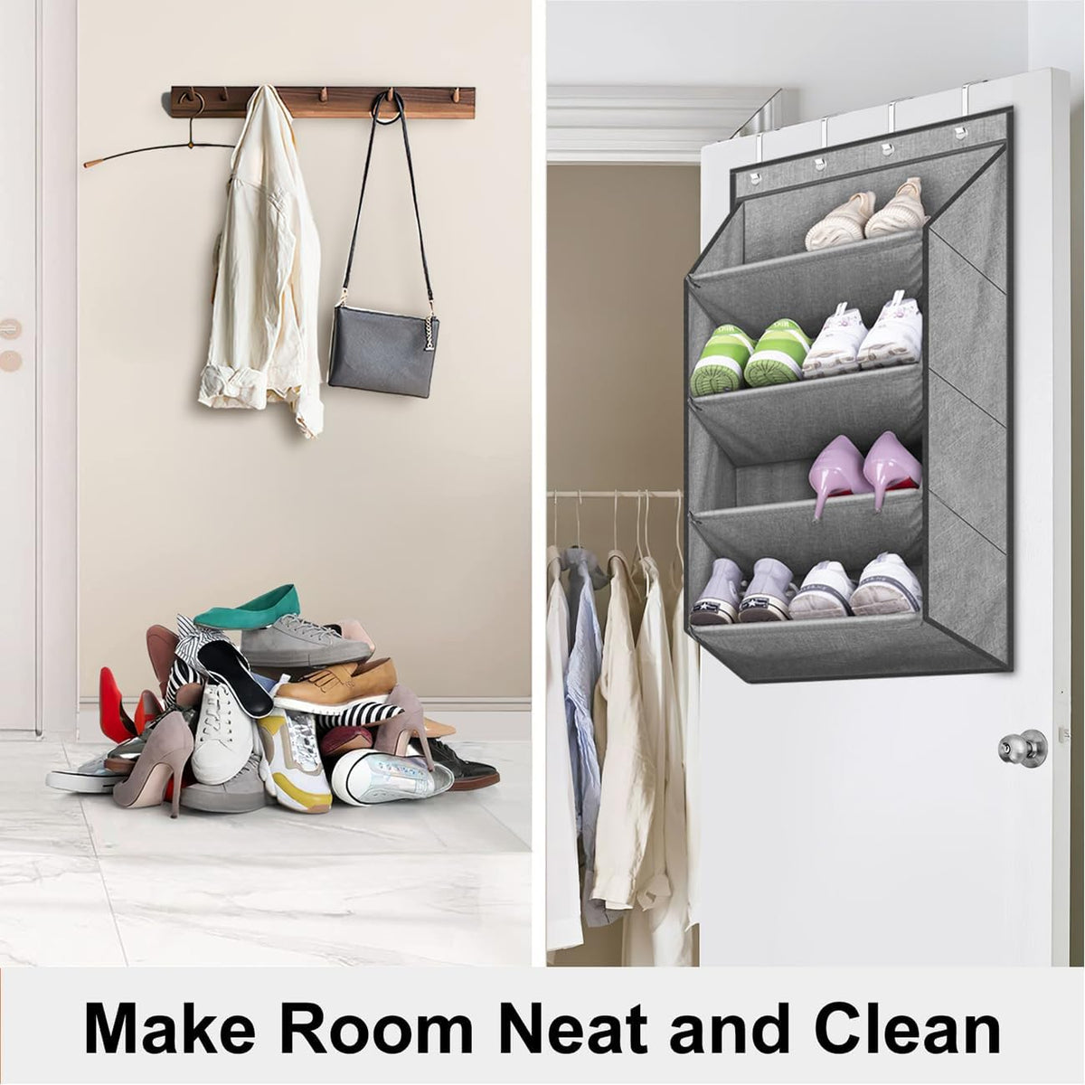 Grey Over The Door Shoe Organizer with Large Deep Pockets Q733645