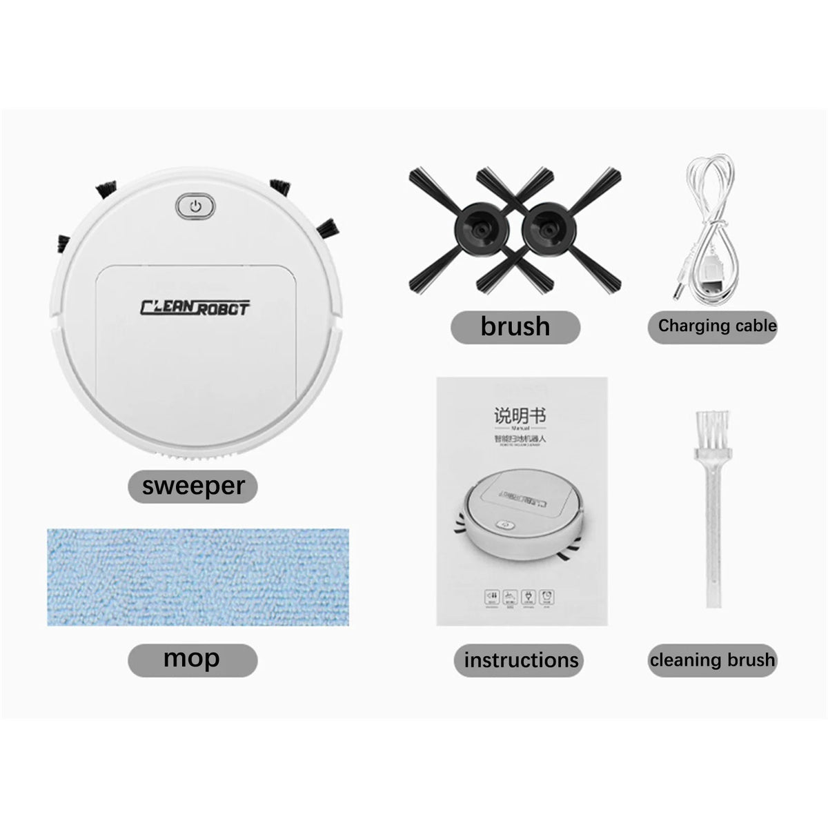 3 In 1 Robotic Cleaner with Dustbin and Brush T2539