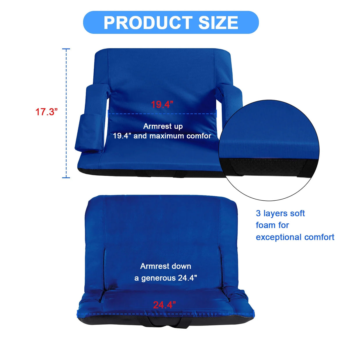 Folding Bleacher Chair with Back Support, Water-Resistant, Portable J1947