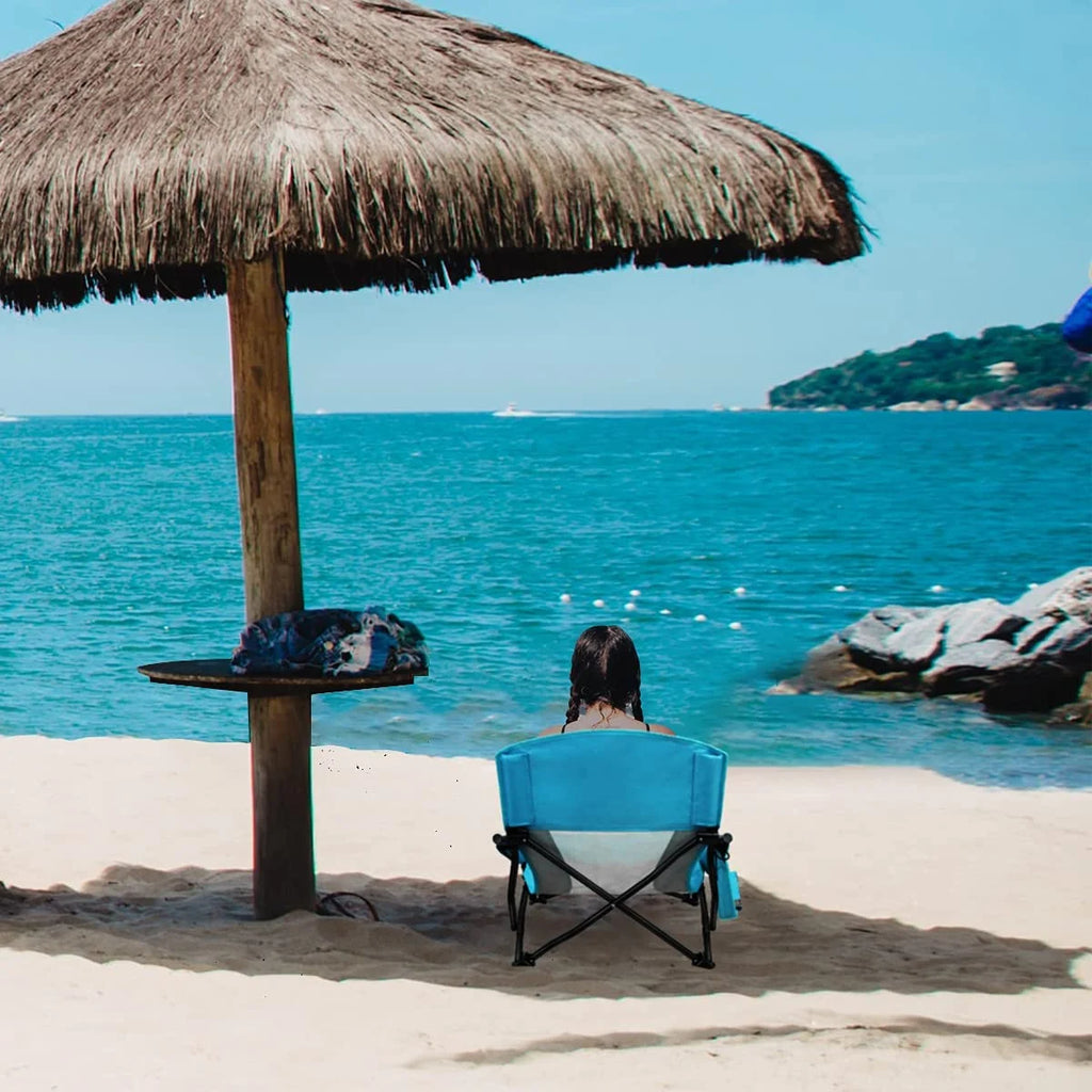 Low Beach Chair with Cup Holder & Storage Bag, Blue 1 Pack X36271