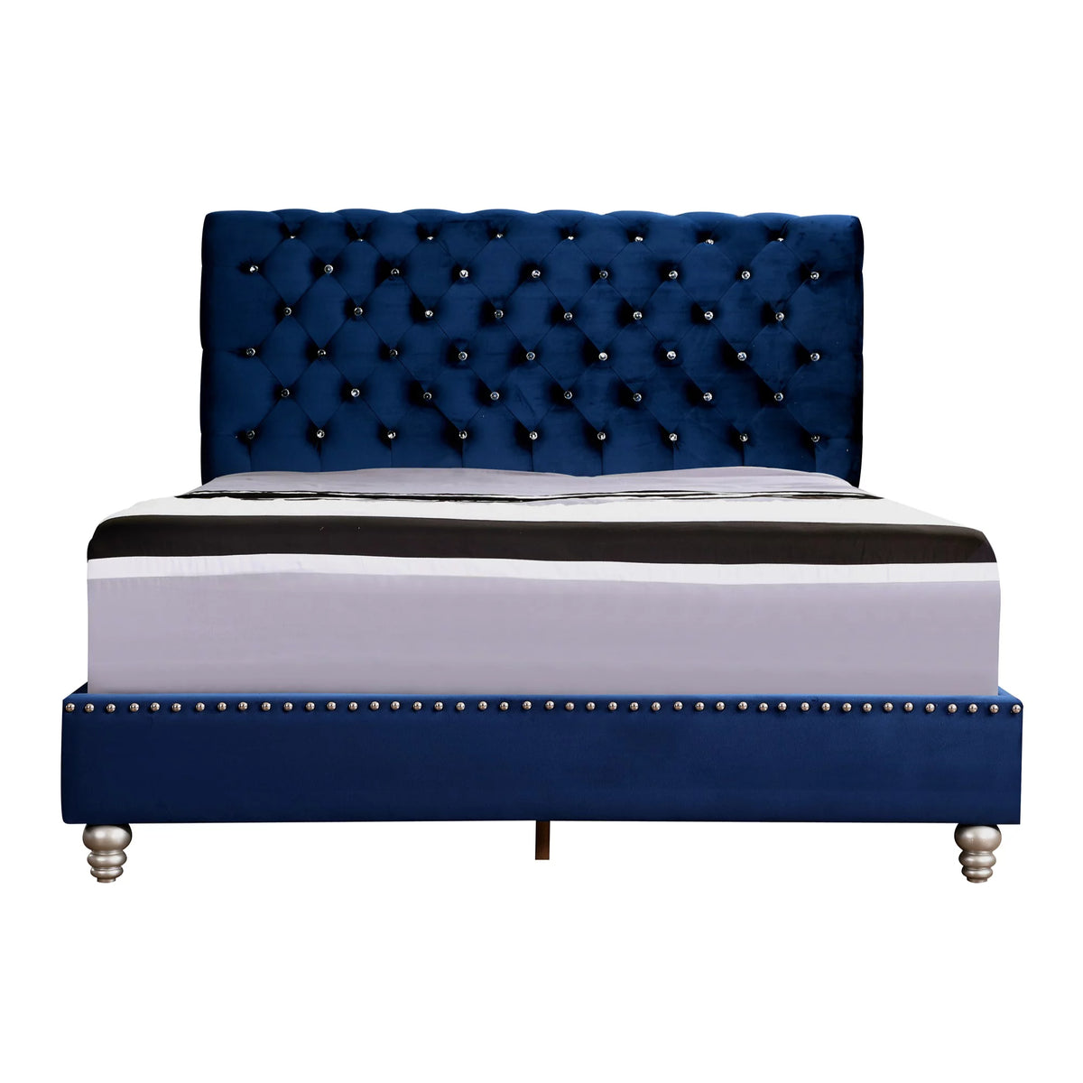 Navy Blue Tufted Upholstered Full Panel Bed B40724