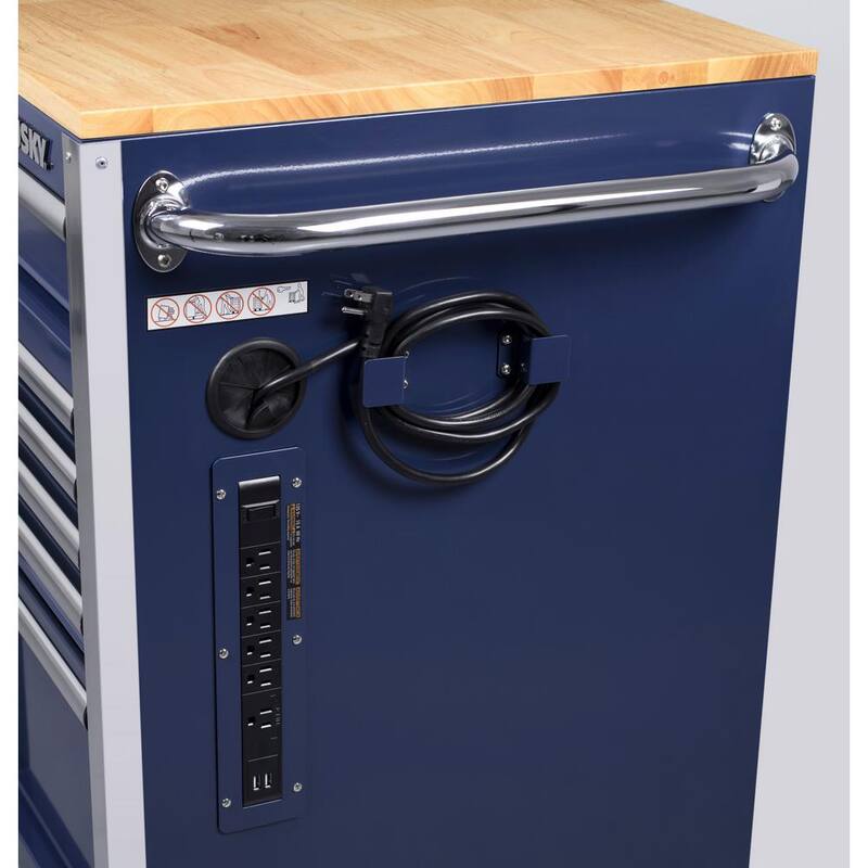 10 Drawer Mobile Workbench Tool Chest with Wood Work Top in Gloss Blue Q816771