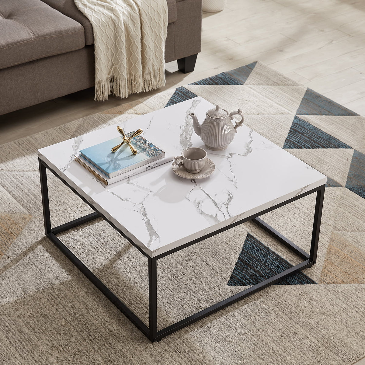 White Marble Square Coffee Table H5661