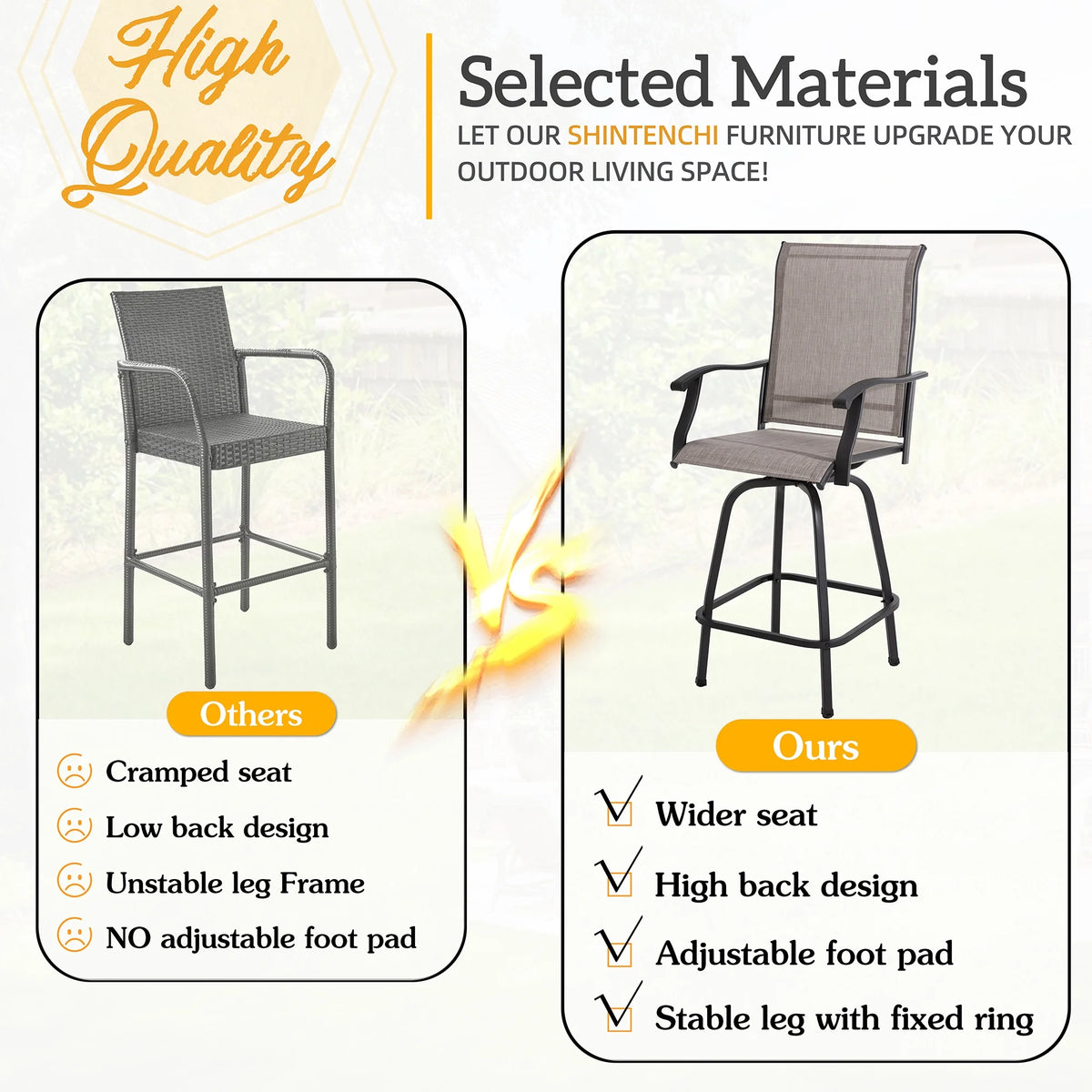 2 Piece High Back Textile Patio Swivel Bar Stools B396