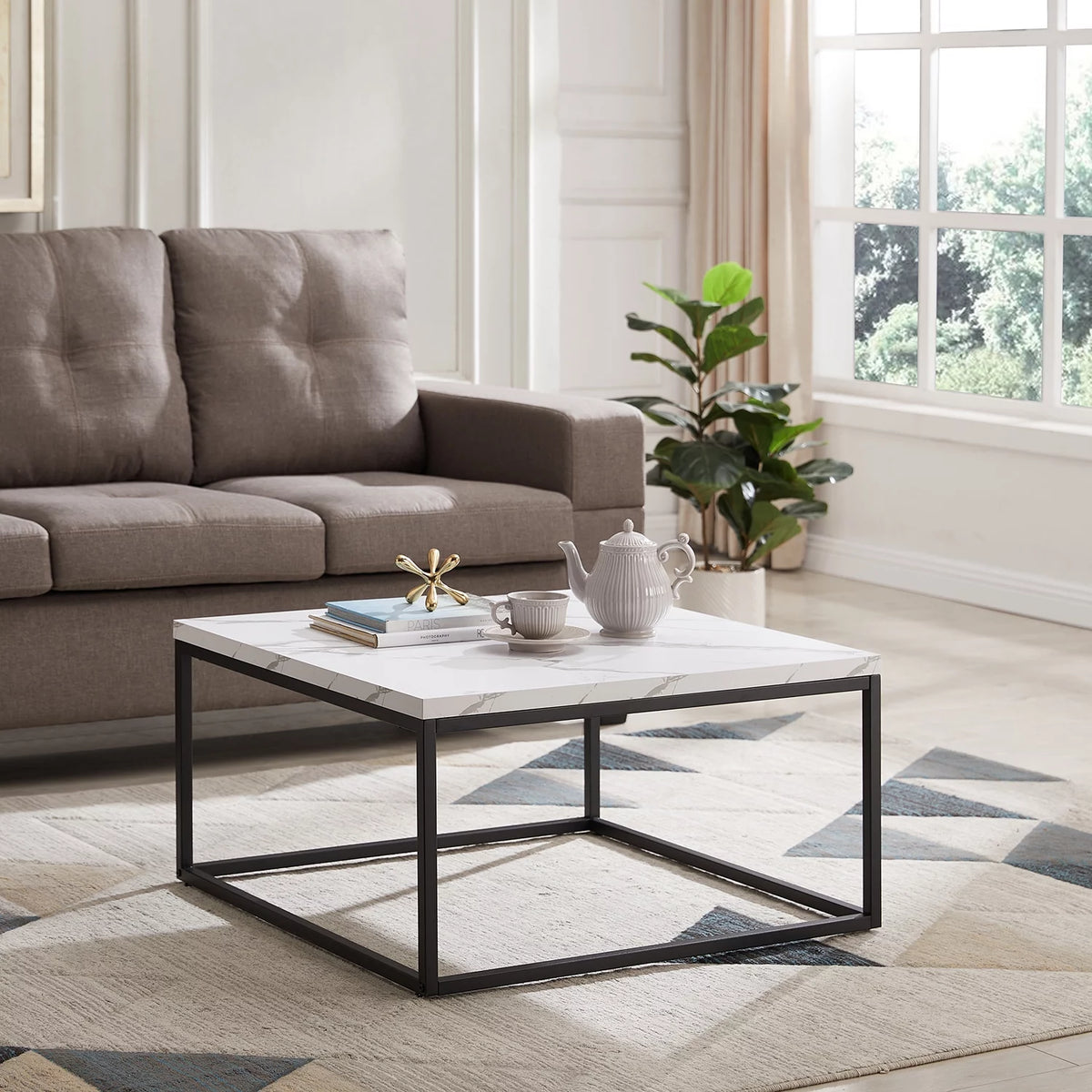 White Marble Square Coffee Table H5661