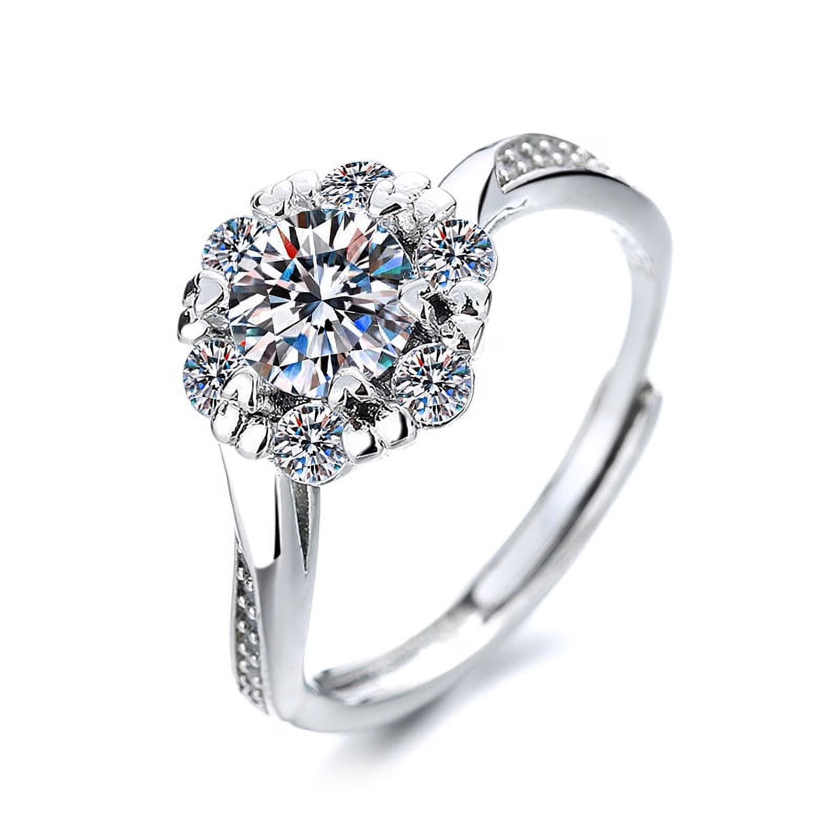 1 Carat Moissanite Adjustable Engagement Ring 925 Sterling Silver Solitaire Rings G825