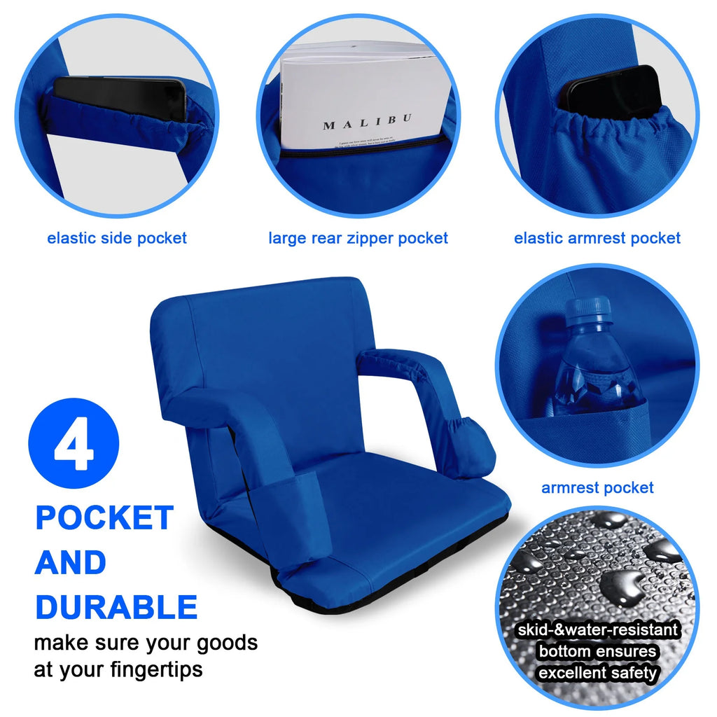 Folding Bleacher Chair with Back Support, Water-Resistant, Portable J1947