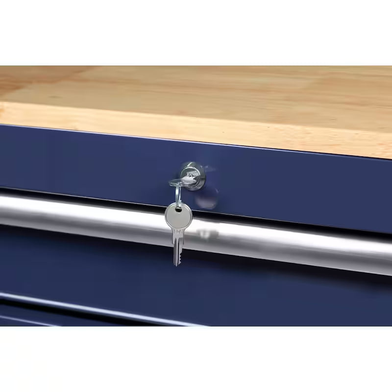 10 Drawer Mobile Workbench Tool Chest with Wood Work Top in Gloss Blue Q816771