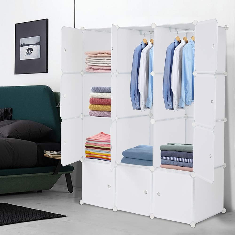 White 12 Cube Plastic Storage Shelves with Hanging Rod W392484